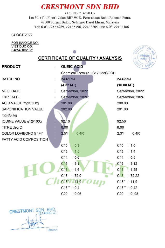 Oleic Axit C Ng Ty Tnhh Hoa Vi T Chemgroup