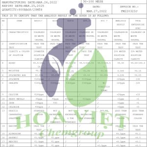 Citric acid anhydrous TTCA trung quốc -COA (2022)