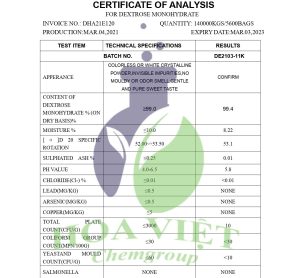 Dextrose monohydrate-Bảng thành phần