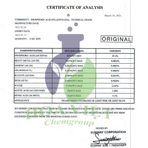 H3PO4 hàn quốc -COA