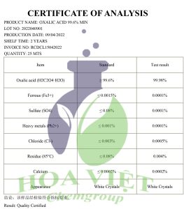 oxalic acid-bảng thành phần