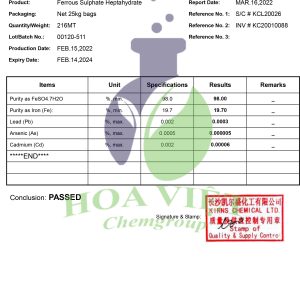 FeSO4.7H2O kirns TQ -COA (2022)