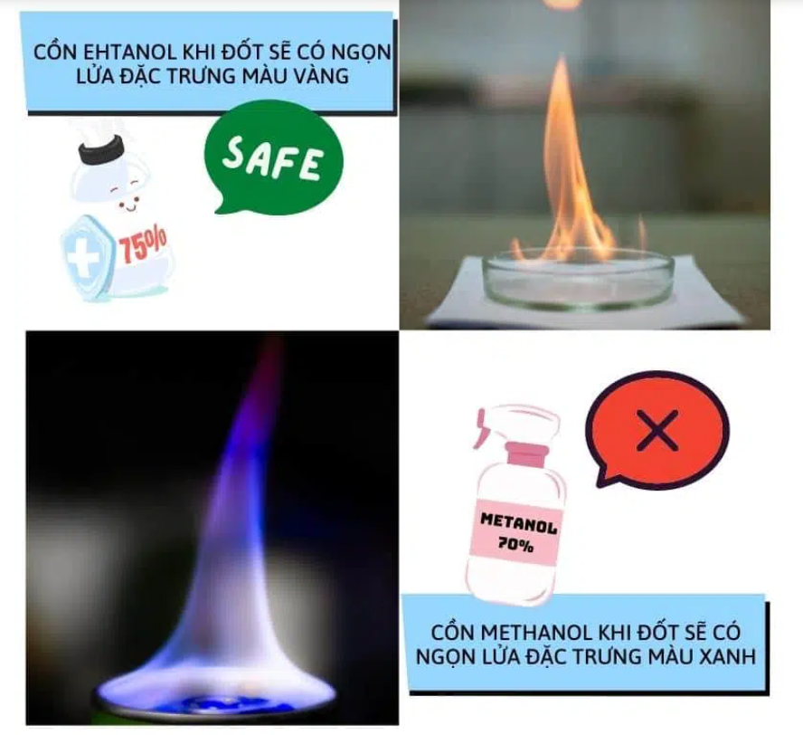 phân biệt cồn ethanol và methanol