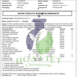 Sodium bicarbonate food thái lan -COA