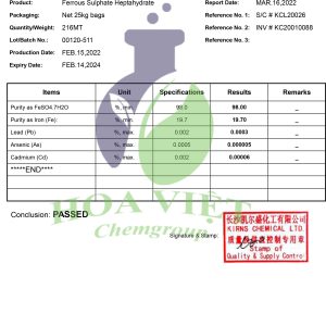 FeSO4.7H2O kirns TQ -COA (2022)
