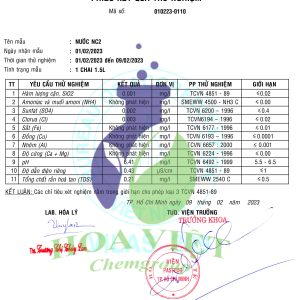 Nước cất 2 lần-Bảng test
